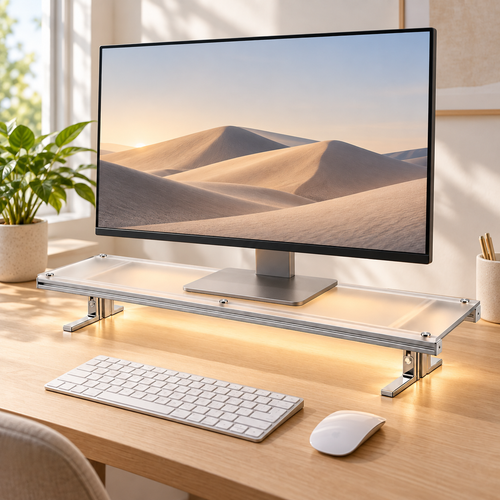 CABTE modular monitor riser — scene view; desk devices not included