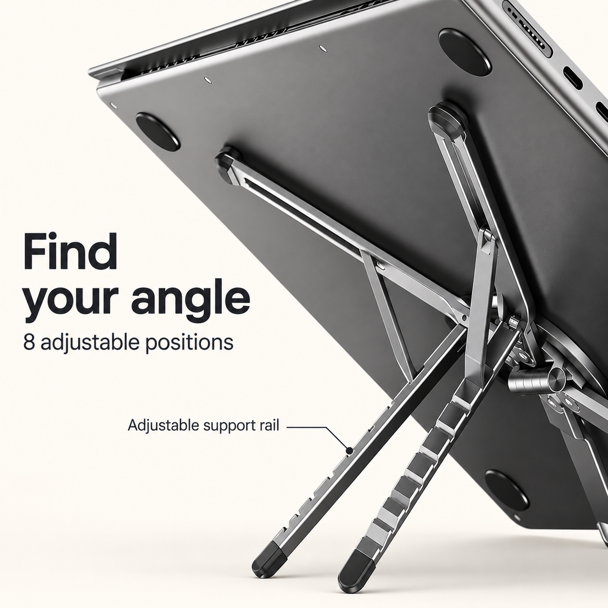 Close-up of MagFold AF102 support rails with eight adjustable positions