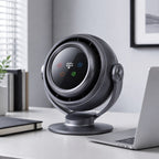 Compact desk air circulator in a modern home office