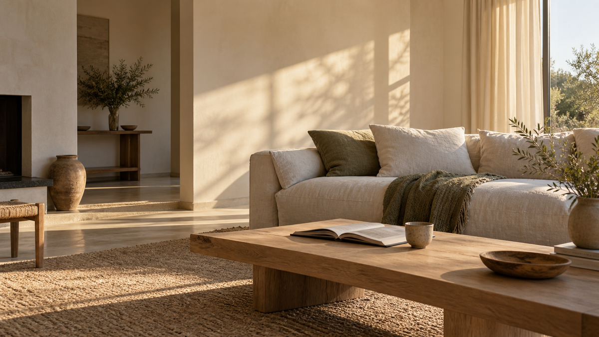 AI space inspiration: warm minimal living room in natural light