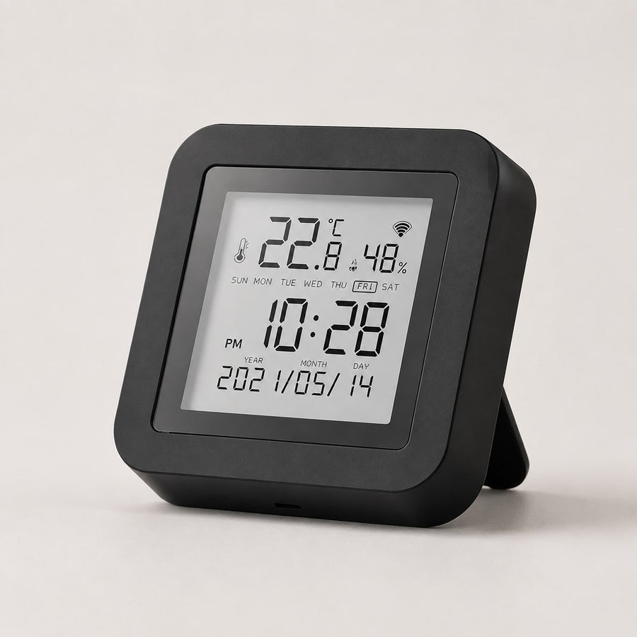Black Wi-Fi infrared remote with temperature and humidity display