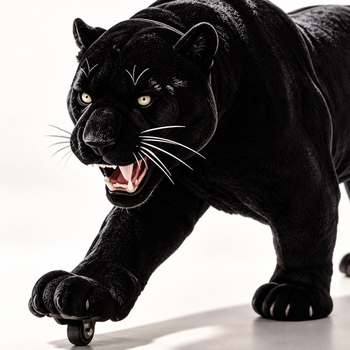 Custom black panther-shaped luggage — detail view