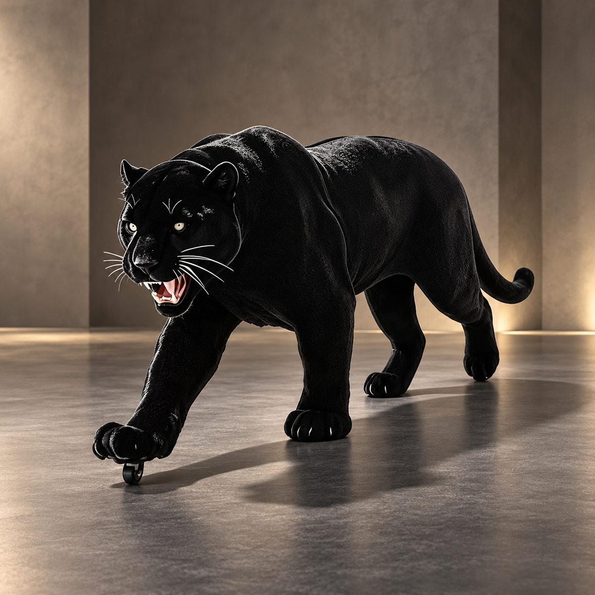 Custom black panther-shaped luggage — editorial view