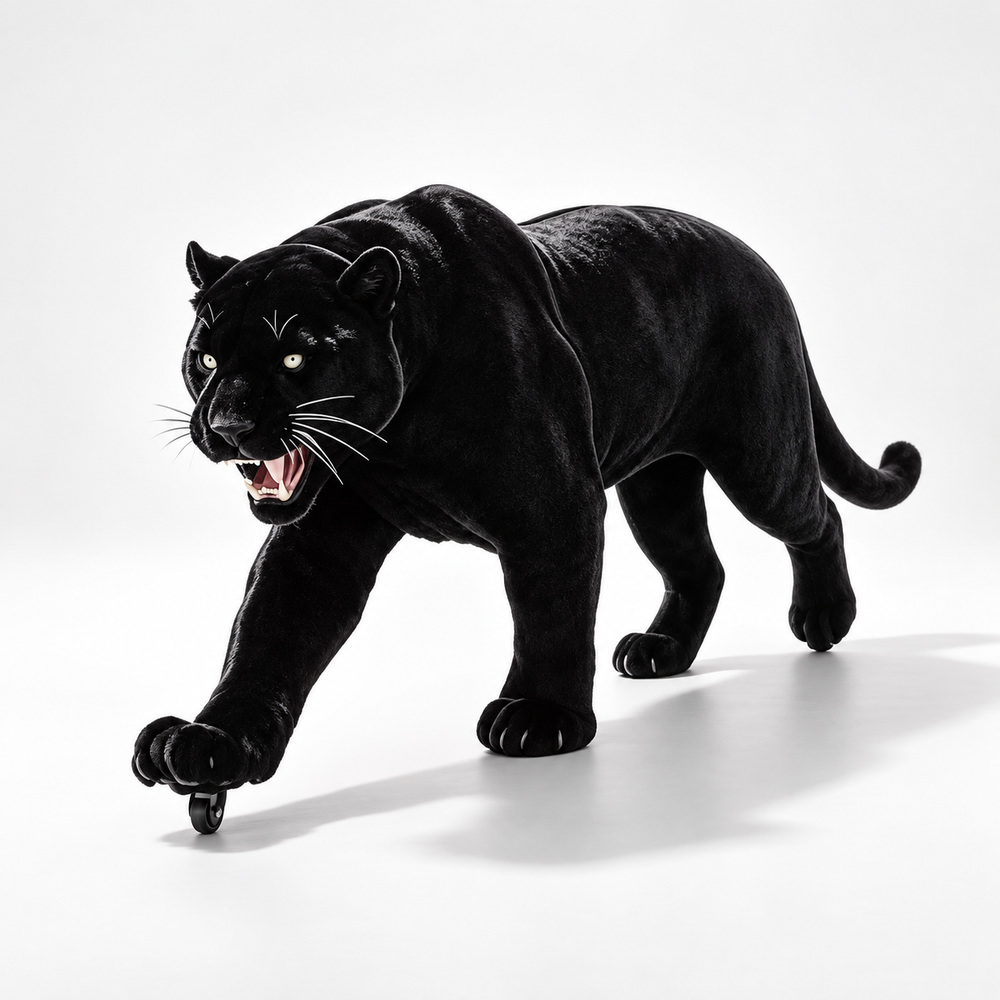 Custom black panther-shaped luggage — hero view