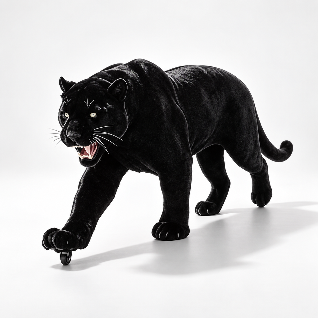 Custom black panther-shaped luggage — hero view